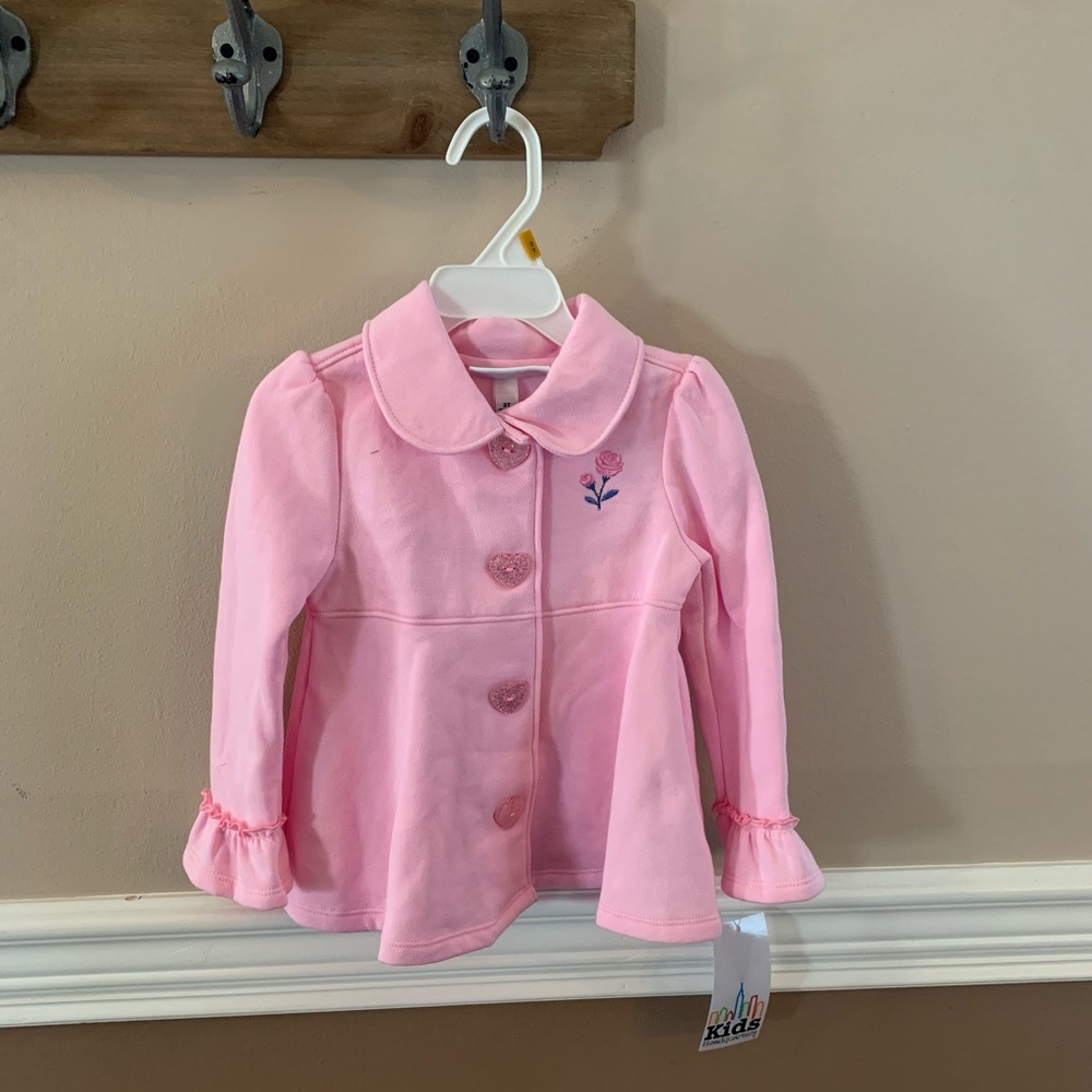 Girls 3t light pink jacket with flower embroidery.